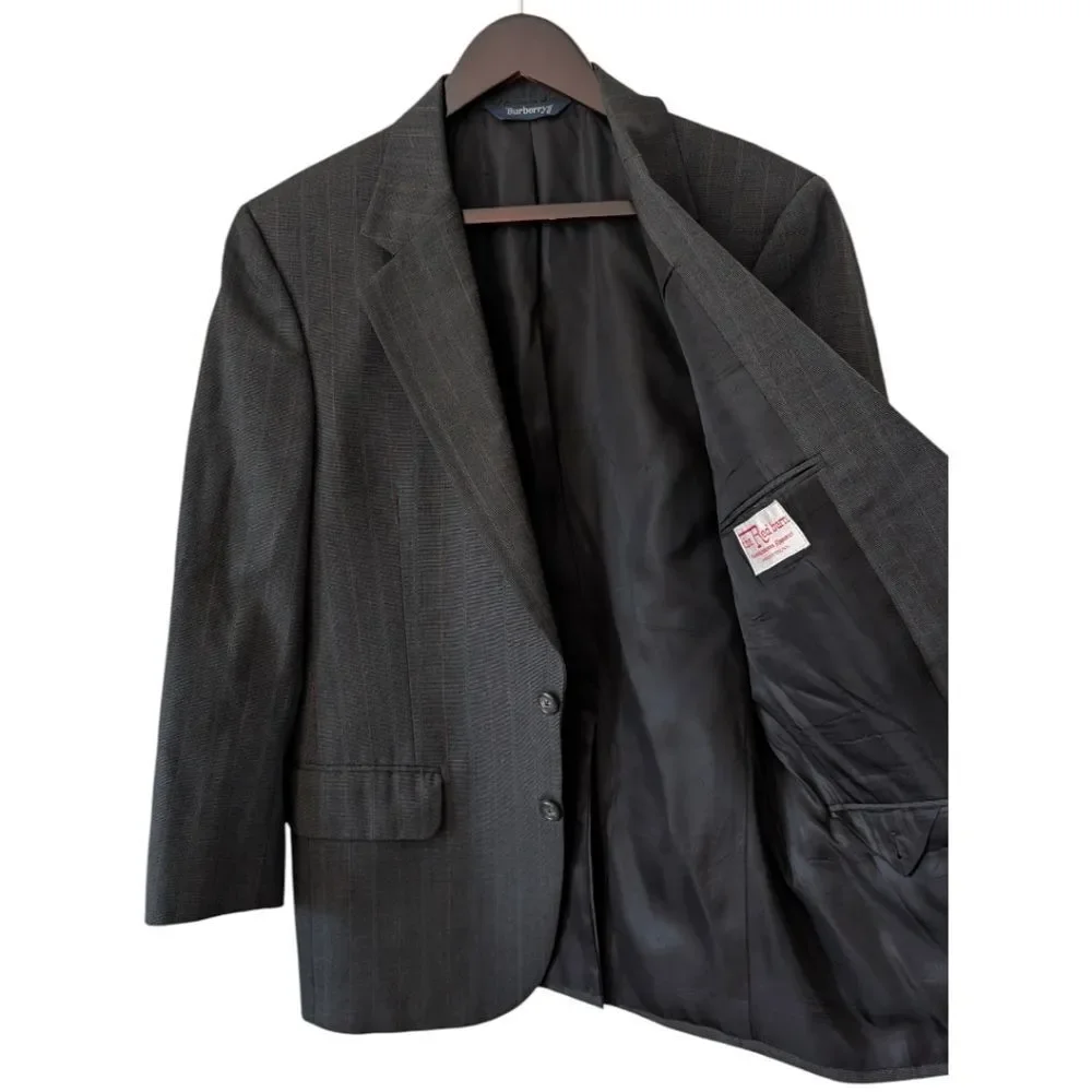 Vintage 90s Burberrys' Pure Wool Grey Pinstripe Blazer 40S